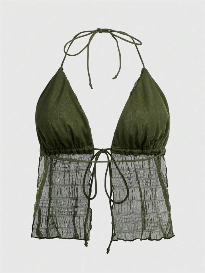 Bağlamalı Şifon Detaylı Halter Üst