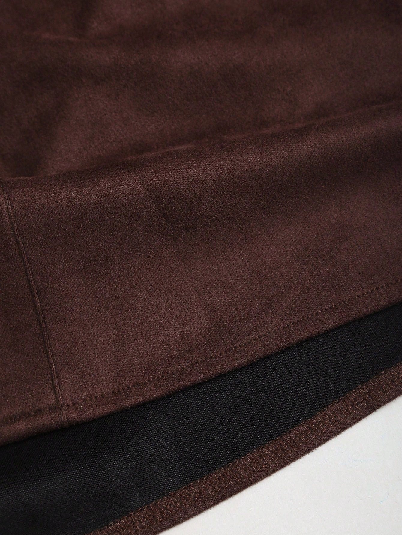 Kahverengi Süet Görünümlü Fit & Flare Gömlek Elbise