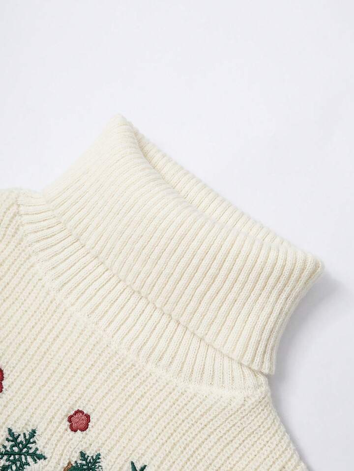 Yılbaşı Desenli Boğazlı Crop Triko Kazak