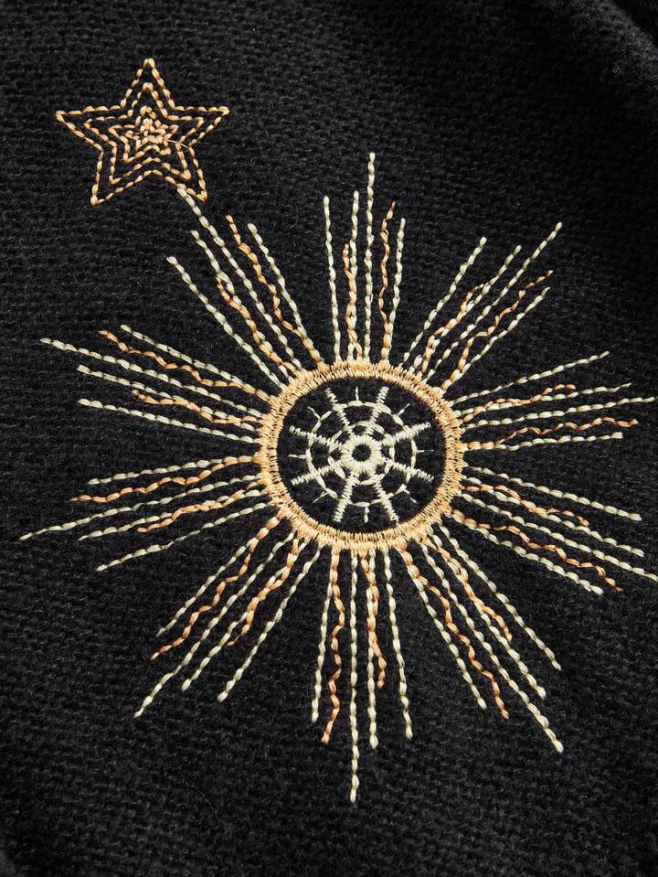 Güneş & Yıldız Nakışlı Crop Hırka