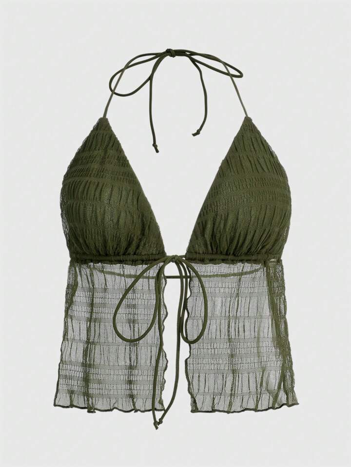 Bağlamalı Şifon Detaylı Halter Üst