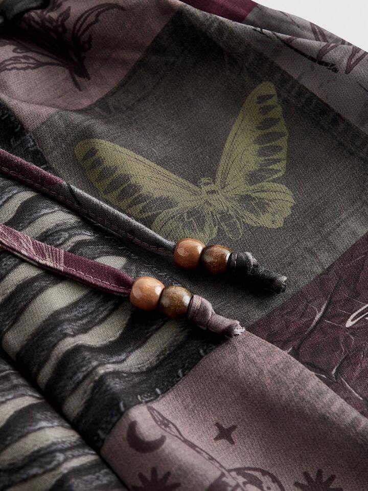 Patchwork Desenli Geniş Paça Pantolon