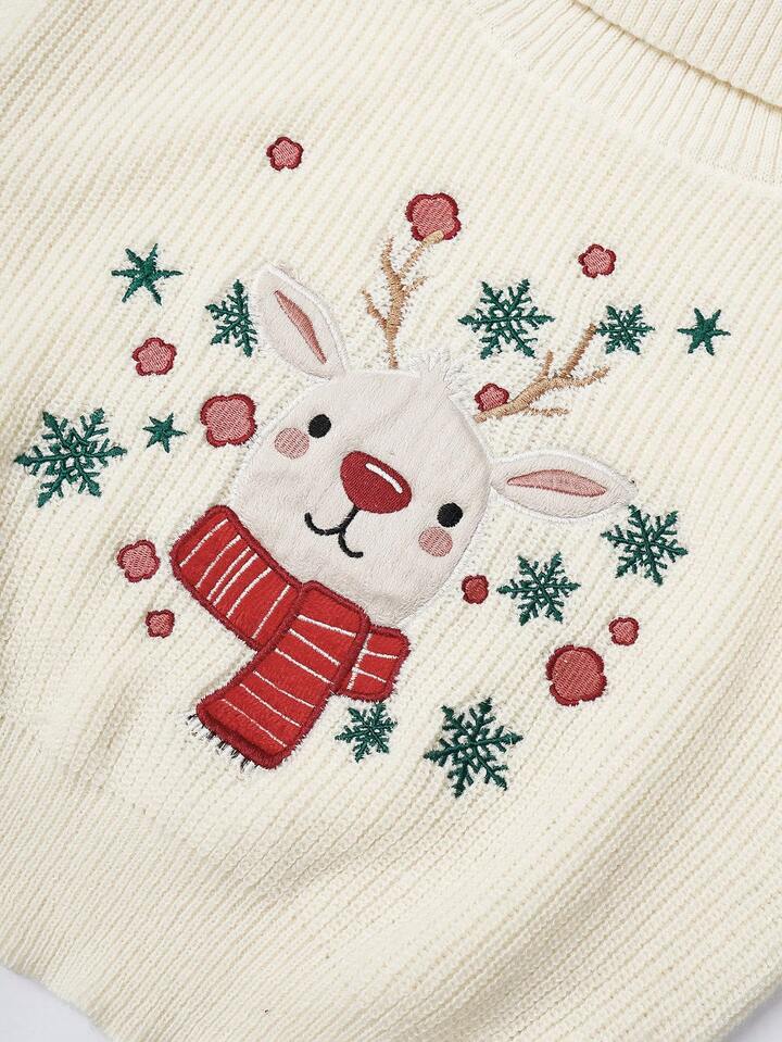 Yılbaşı Desenli Boğazlı Crop Triko Kazak