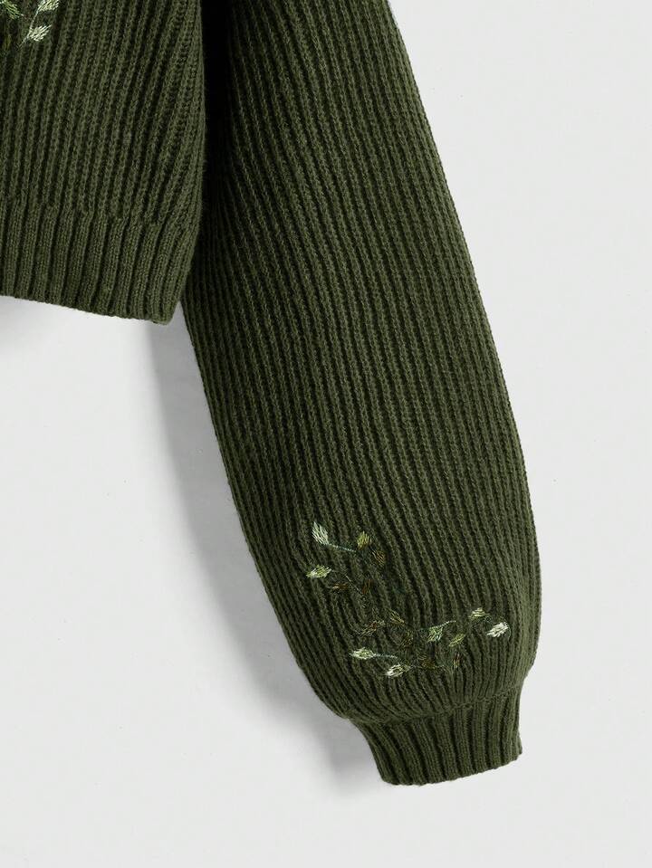 Nakış Detaylı Tilki Desenli Triko Kazak