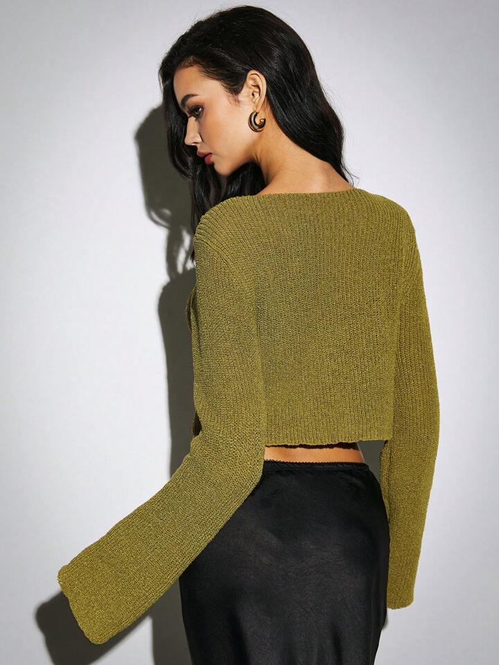 Düğme Detaylı Örgü Crop Üst