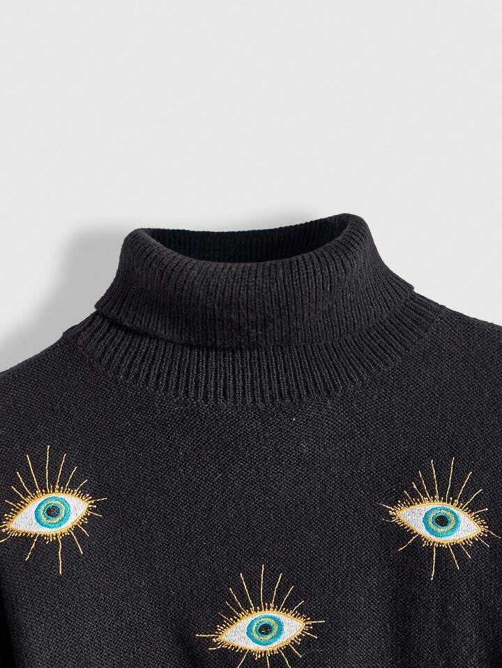 Nakış Detaylı Göz Motifli Triko Kazak