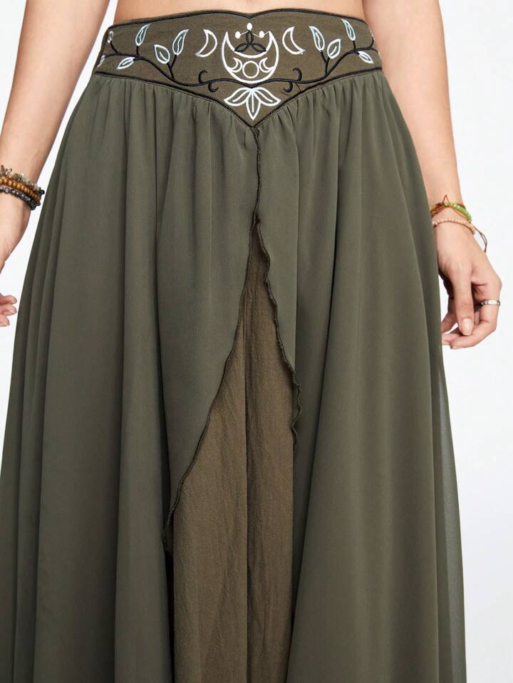 Bohem Katmanlı Şifon Etek – Haki
