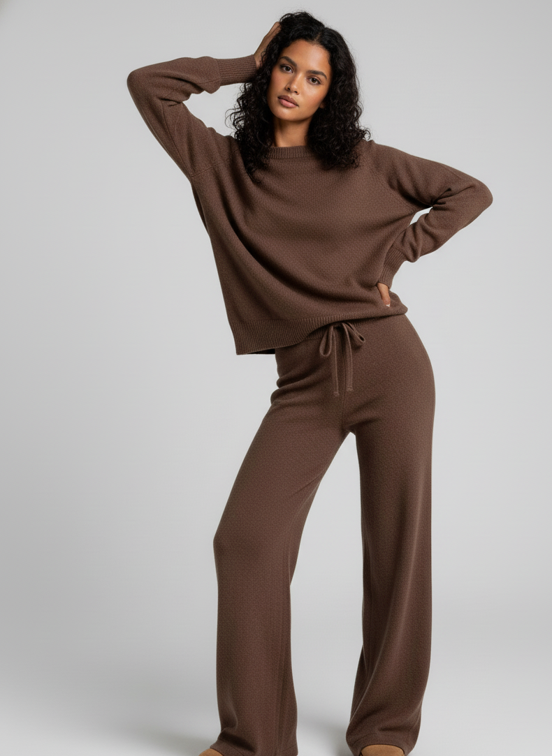 Kahverengi Yumuşak Doku Oversize Triko İkili Takım