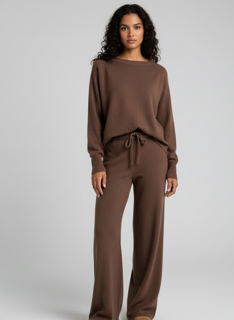 Kahverengi Yumuşak Doku Oversize Triko İkili Takım