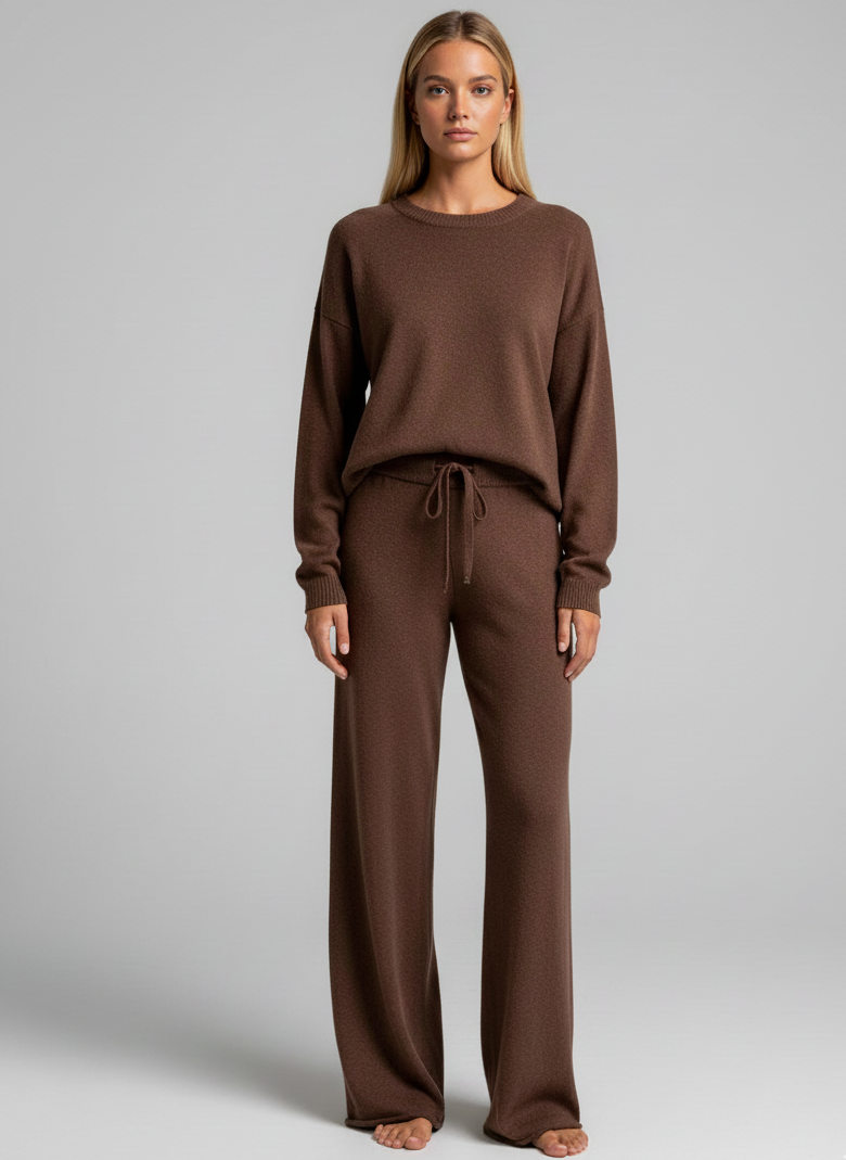 Kahverengi Yumuşak Doku Oversize Triko İkili Takım