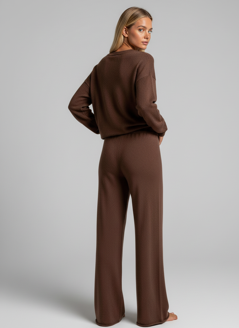 Kahverengi Yumuşak Doku Oversize Triko İkili Takım